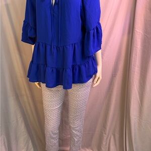 Vine & Love Royal Blue Ruffled Top with Patterned Pants